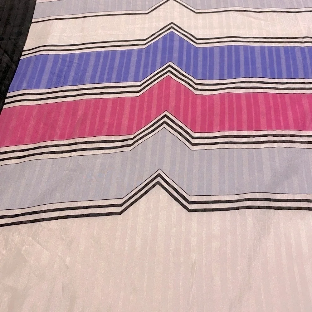 Vintage Vetter Silk Scarf Pink Blue White Black Striped Geometric